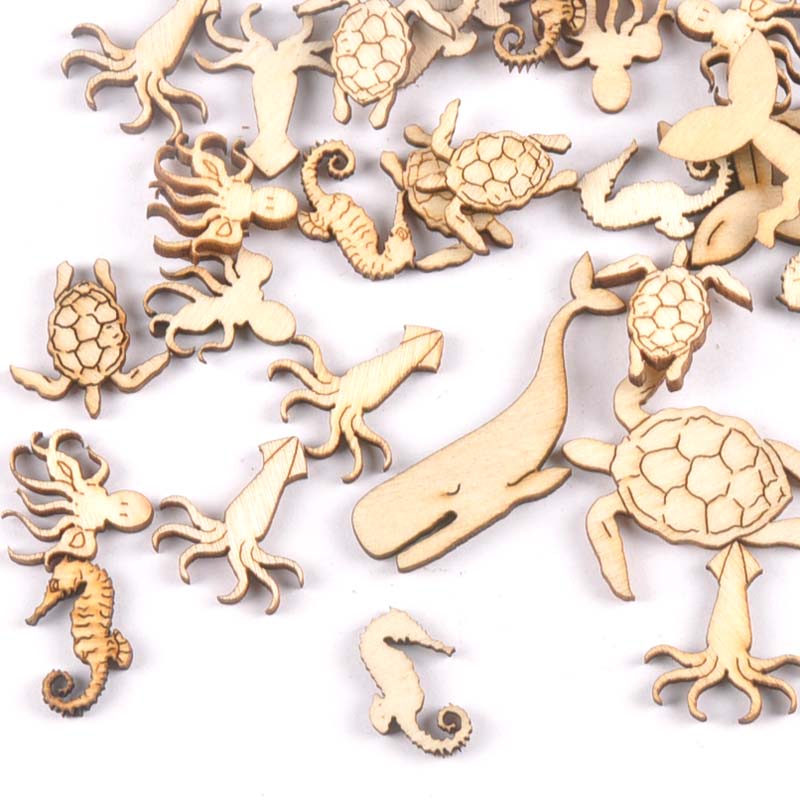 Craft Embellishments - 20 Stücke 25-40mm Meeresschildkröte/pferd/wal Holz DIY