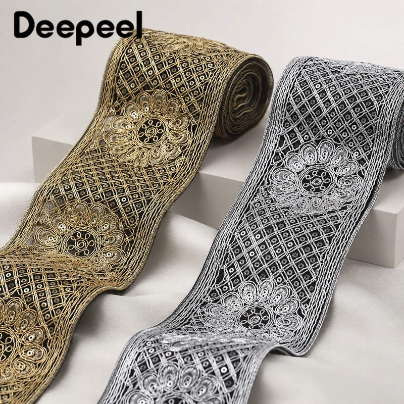Lace Ribbon Trim - 1-4M 78mm Besticktes Pailletten-Spitzenband Ethnisches Band